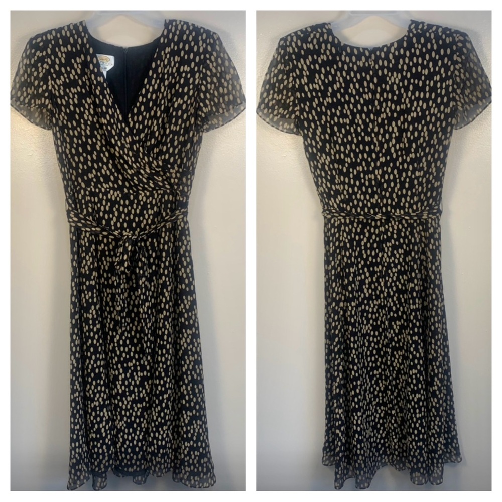 Talbot Petites Vintage 100% Pure Silk V Neck Wrap Polka Dot Midi Dress